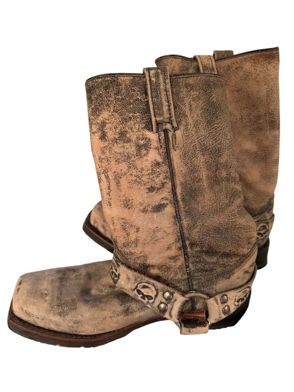 Harley Davidson Mens Rory Skull Strap Pull-on Harness Moto Boots Size 9 Leather